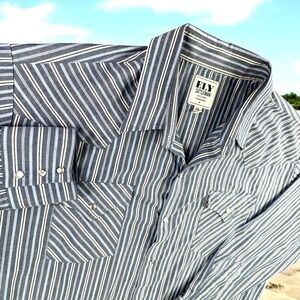 Ely Cattleman Shirt Men 2XL Western Pearl Snap Striped Rodeo Flap Pockets Cowboy